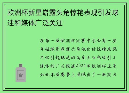 欧洲杯新星崭露头角惊艳表现引发球迷和媒体广泛关注