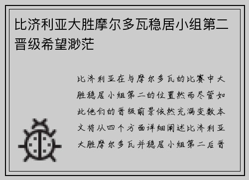 比济利亚大胜摩尔多瓦稳居小组第二晋级希望渺茫