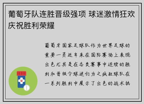 葡萄牙队连胜晋级强项 球迷激情狂欢庆祝胜利荣耀